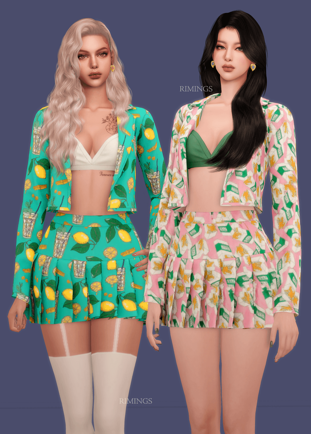 Галерея мода Комплект Cropped Blazer & Pleats Skirt & Heart Earring #2